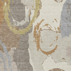 5x8 Ivory Taupe Abstract Polyester Area Rug Washable Stain Resistant Indoor Outdoor