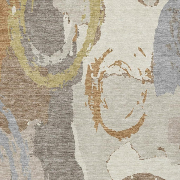 5x8 Ivory Taupe Abstract Polyester Area Rug Washable Stain Resistant Indoor Outdoor
