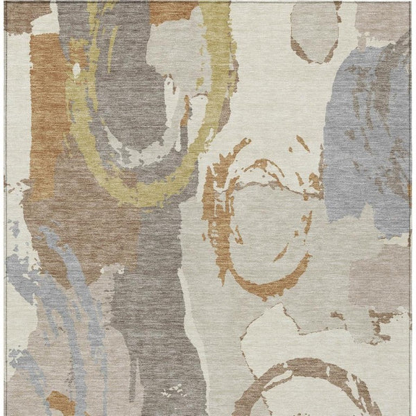 8x10 Ivory Taupe Abstract Polyester Area Rug Stain Resistant for Indoor Outdoor Use