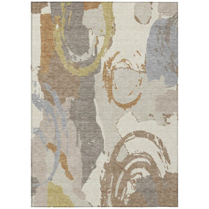 HomeRoots 9x12 Ivory Taupe Abstract Polyester Area Rug Washable Stain Resistant Indoor Outdoor 735217