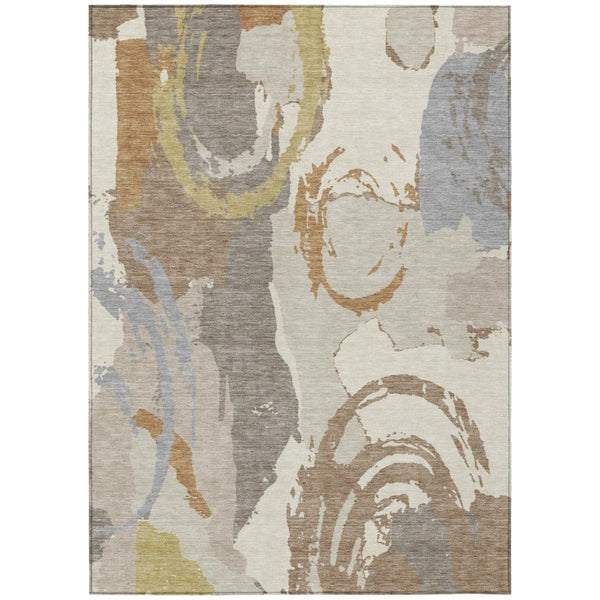 HomeRoots 9x12 Ivory Taupe Abstract Polyester Area Rug Washable Stain Resistant Indoor Outdoor 735217