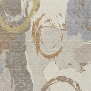9x12 Ivory Taupe Abstract Polyester Area Rug Washable Stain Resistant Indoor Outdoor