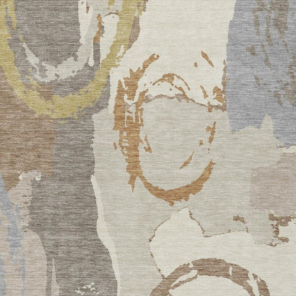 9x12 Ivory Taupe Abstract Polyester Area Rug Washable Stain Resistant Indoor Outdoor