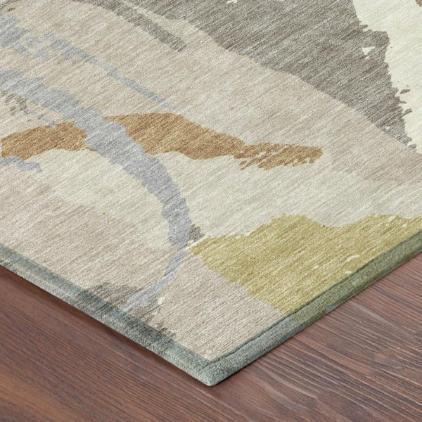 9x12 Ivory Taupe Abstract Polyester Area Rug Washable Stain Resistant Indoor Outdoor
