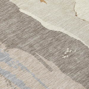 9x12 Ivory Taupe Abstract Polyester Area Rug Washable Stain Resistant Indoor Outdoor