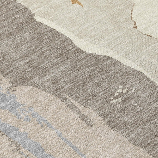 9x12 Ivory Taupe Abstract Polyester Area Rug Washable Stain Resistant Indoor Outdoor