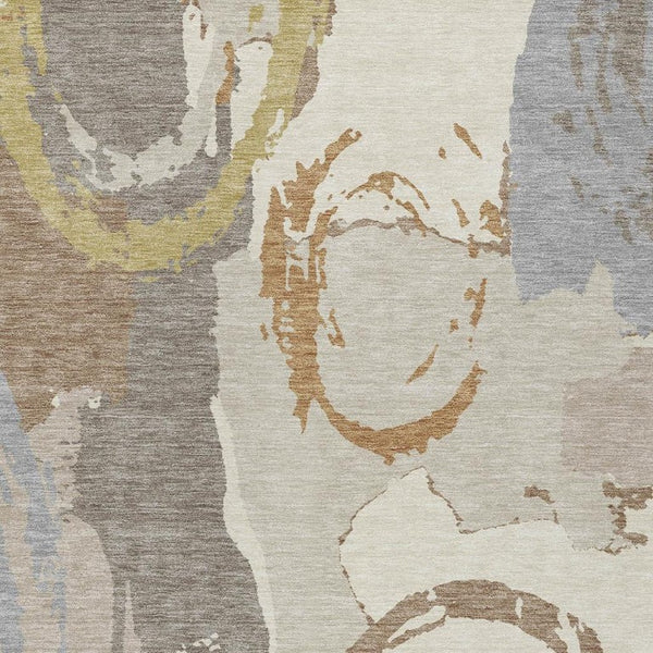 10 Ft X 14 Ft Ivory Taupe Abstract Polyester Washable Rug for Patio or Living Room