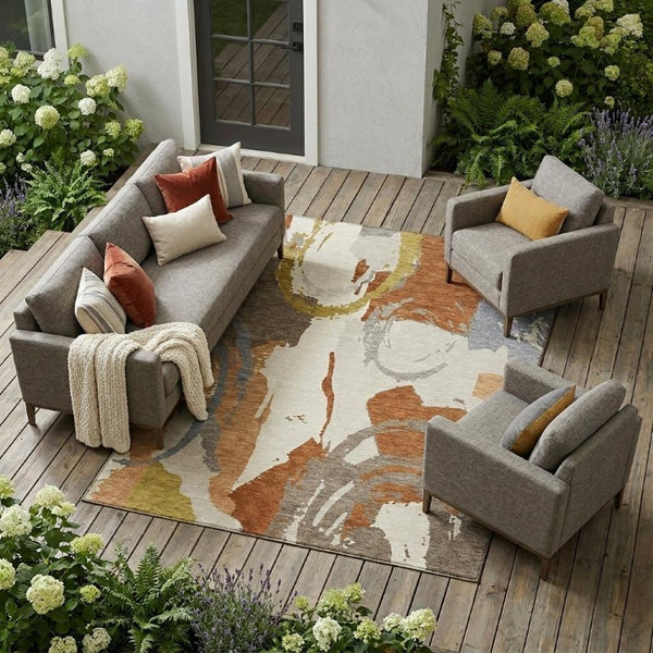 8x10 Abstract Polyester Area Rug Stain Resistant Indoor Outdoor Patio Living Room
