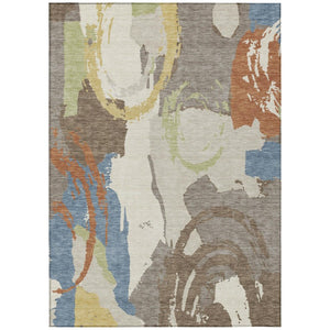 HomeRoots 5x8 Taupe Ivory Abstract Polyester Area Rug Washable Stain Resistant Indoor Outdoor 735226