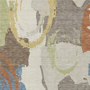 5x8 Taupe Ivory Abstract Polyester Area Rug Washable Stain Resistant Indoor Outdoor