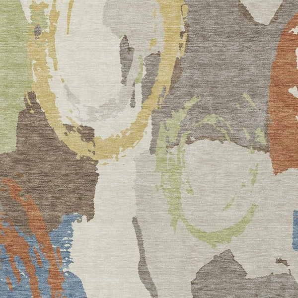 5x8 Taupe Ivory Abstract Polyester Area Rug Washable Stain Resistant Indoor Outdoor