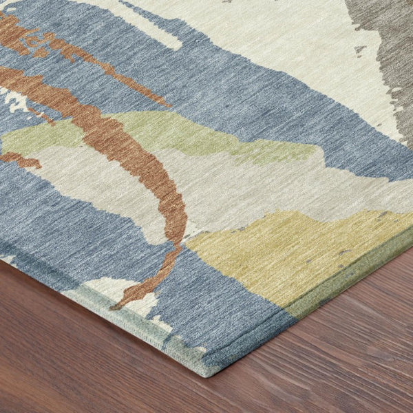 5x8 Taupe Ivory Abstract Polyester Area Rug Washable Stain Resistant Indoor Outdoor