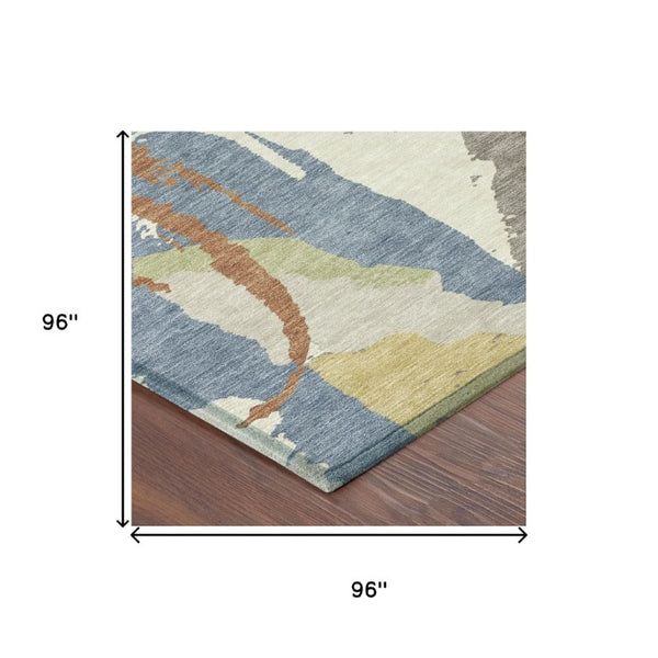 8 Ft Round Abstract Polyester Area Rug Washable Stain Resistant Indoor Outdoor Taupe Ivory