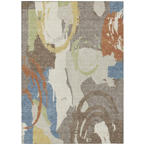 HomeRoots 10 X 14 Abstract Taupe Ivory Polyester Area Rug Washable for Indoor Outdoor Use 735230
