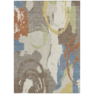 10 X 14 Abstract Taupe Ivory Polyester Area Rug Washable for Indoor Outdoor Use
