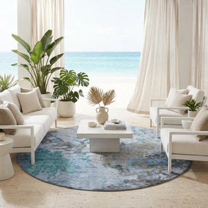 8 Ft Round Abstract Polyester Area Rug Washable for Patio Porch Kitchen or Family Room