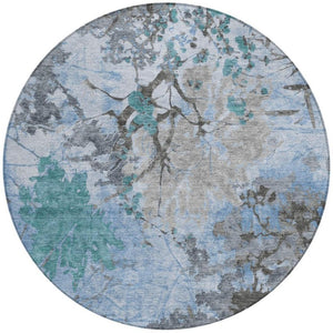 HomeRoots 8 Ft Round Abstract Polyester Area Rug Washable for Patio Porch Kitchen or Family Room 735251