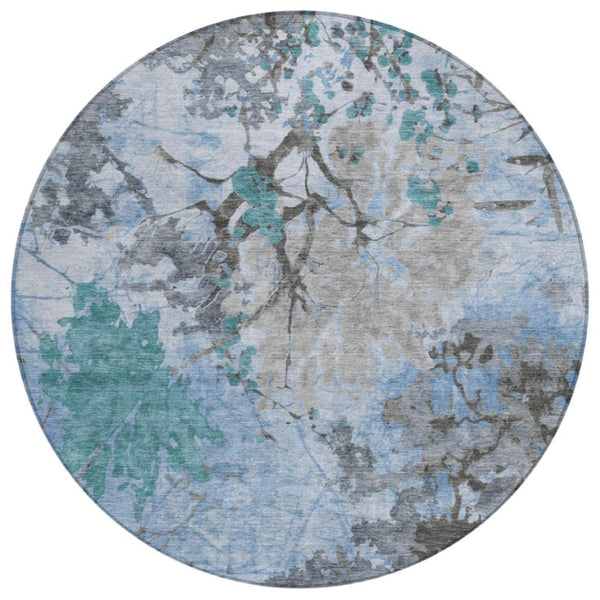 8 Ft Round Abstract Polyester Area Rug Washable for Patio Porch Kitchen or Family Room