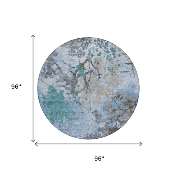 8 Ft Round Abstract Polyester Area Rug Washable for Patio Porch Kitchen or Family Room