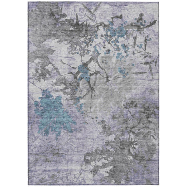 HomeRoots 9 X 12 Lavender Ivory Abstract Polyester Washable Rug for Patio or Living Room 735259