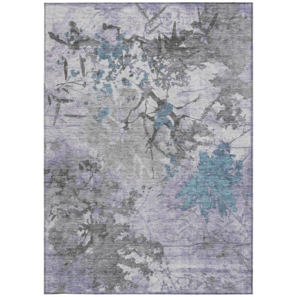 9 X 12 Lavender Ivory Abstract Polyester Washable Rug for Patio or Living Room