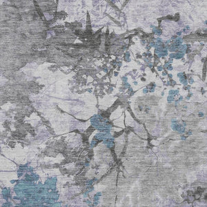 9 X 12 Lavender Ivory Abstract Polyester Washable Rug for Patio or Living Room