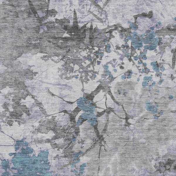 9 X 12 Lavender Ivory Abstract Polyester Washable Rug for Patio or Living Room