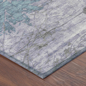 9 X 12 Lavender Ivory Abstract Polyester Washable Rug for Patio or Living Room