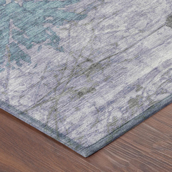 9 X 12 Lavender Ivory Abstract Polyester Washable Rug for Patio or Living Room