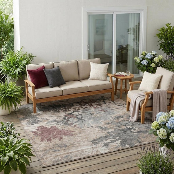 5x8 Abstract Taupe Green Polyester Area Rug Stain Resistant Indoor Outdoor Patio
