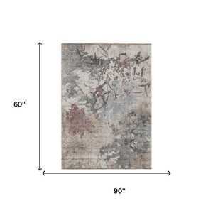 5x8 Abstract Taupe Green Polyester Area Rug Stain Resistant Indoor Outdoor Patio