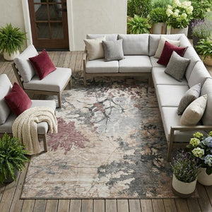 9 X 12 Abstract Taupe Green Polyester Indoor Outdoor Washable Area Rug Patio