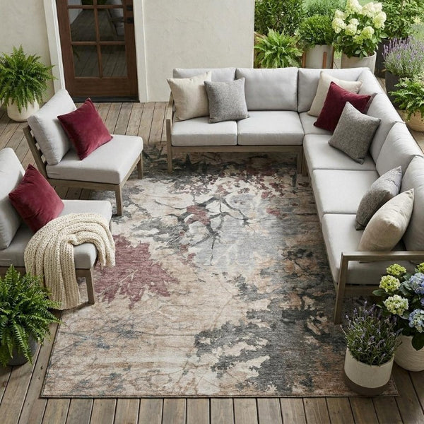 9 X 12 Abstract Taupe Green Polyester Indoor Outdoor Washable Area Rug Patio