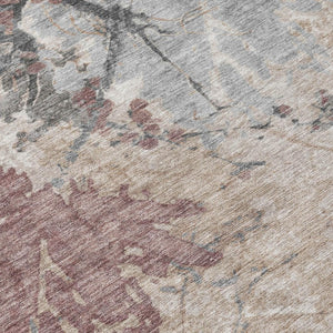10 X 14 Abstract Taupe Green Polyester Washable Rug for Patio Living Room