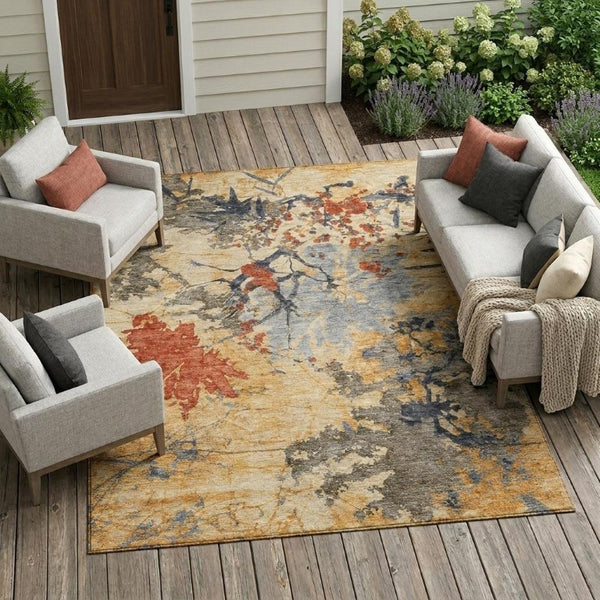 9 X 12 Abstract Wheat Beige Polyester Area Rug Washable for Indoor Outdoor Use