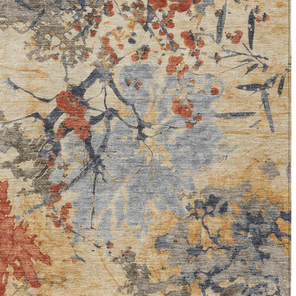 9 X 12 Abstract Wheat Beige Polyester Area Rug Washable for Indoor Outdoor Use