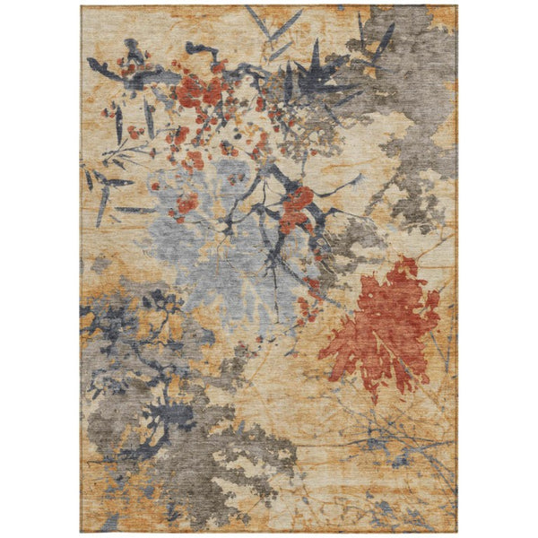 9 X 12 Abstract Wheat Beige Polyester Area Rug Washable for Indoor Outdoor Use