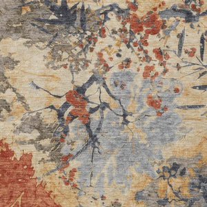 9 X 12 Abstract Wheat Beige Polyester Area Rug Washable for Indoor Outdoor Use