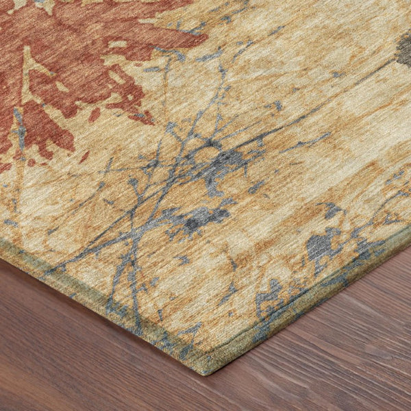 9 X 12 Abstract Wheat Beige Polyester Area Rug Washable for Indoor Outdoor Use