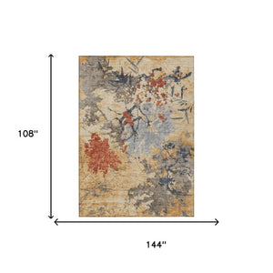9 X 12 Abstract Wheat Beige Polyester Area Rug Washable for Indoor Outdoor Use