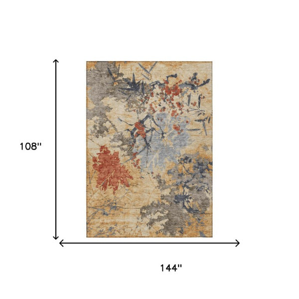 9 X 12 Abstract Wheat Beige Polyester Area Rug Washable for Indoor Outdoor Use