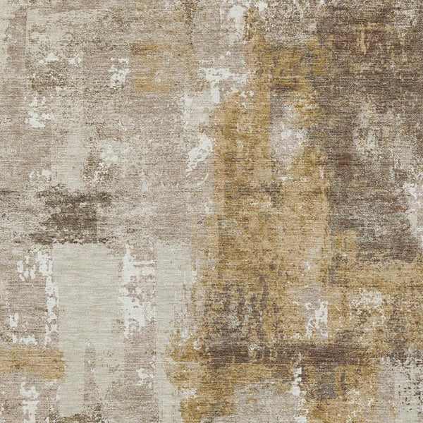 5 X 8 Abstract Beige Brown Polyester Indoor Outdoor Rug Washable and Stain Resistant