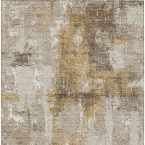 5 X 8 Abstract Beige Brown Polyester Indoor Outdoor Rug Washable and Stain Resistant