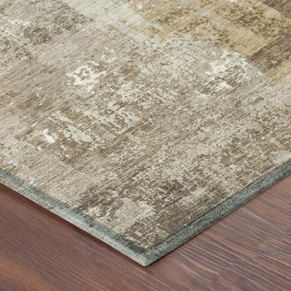 5 X 8 Abstract Beige Brown Polyester Indoor Outdoor Rug Washable and Stain Resistant