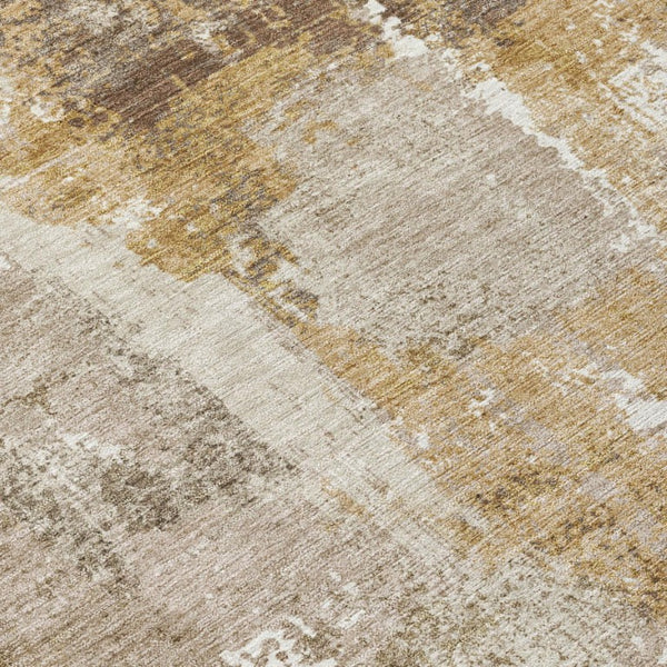 5 X 8 Abstract Beige Brown Polyester Indoor Outdoor Rug Washable and Stain Resistant