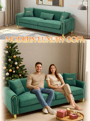 English Elm FX-P11-GR Contemporary 87.4" Upholstered 3-Seater Sofa with Pocket Springs, Plush Fabric & Pillows W576P360571