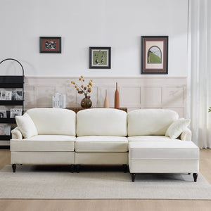 English Elm 103.15'' Chenille L-shaped Sectional Sofa with Detachable Pleated Skirt and Ottoman White W3612S00044