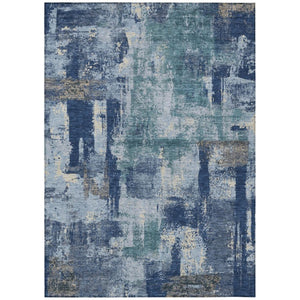 HomeRoots 8 Ft X 10 Ft Abstract Polyester Indoor Outdoor Rug Navy Ivory Washable 735294