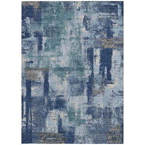 8 Ft X 10 Ft Abstract Polyester Indoor Outdoor Rug Navy Ivory Washable
