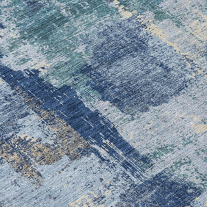 8 Ft X 10 Ft Abstract Polyester Indoor Outdoor Rug Navy Ivory Washable